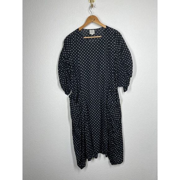 Spirit House Polka Dot Midi Dress Small Lagenlook Crinkle Cotton - Picture 1 of 5